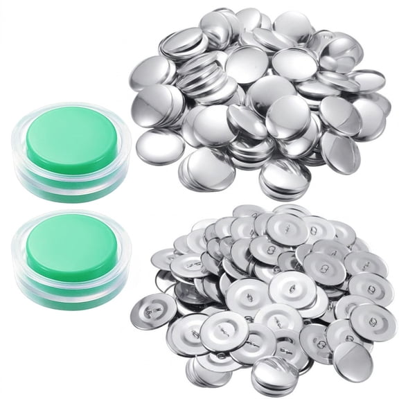 DIY Fabric Cover Buttons Kit, 100 Sets 1.1 Inch Button Molds with Wire Backs and 2 Installing Tools for Sewing, Crafting, and Garment Decoration, Silver