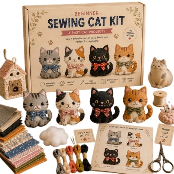 DIY Fabric Craft Kit Handmade Sewing Art Set, Includes Fabric Pieces, Threads, Plastic Needles, Creative Craft Supplies for Beginners