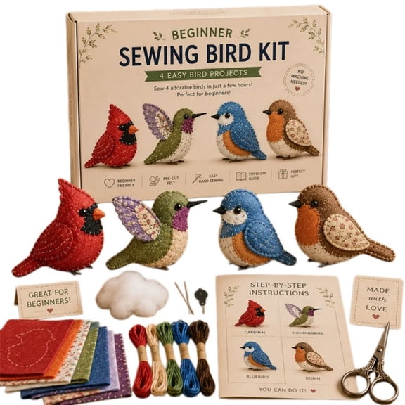DIY Fabric Craft Kit Handmade Sewing Art Set, Includes Fabric Pieces, Threads, Plastic Needles, Creative Craft Supplies for Beginners
