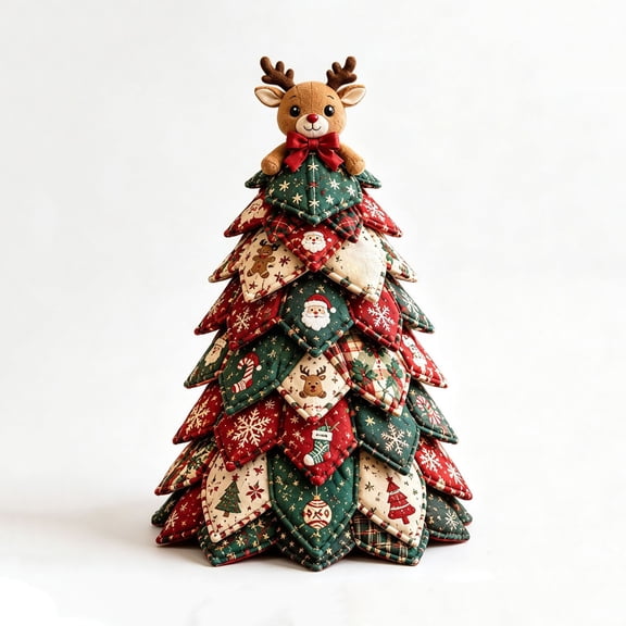 DIY Fabric Patch Christmas Tree Kit, Hand Assemble Tabletop Holiday Ornament, Vintage Plaid Cloth Decorative Tree For Indoor Festival Table Centerpiece Decor.7.87 in.C