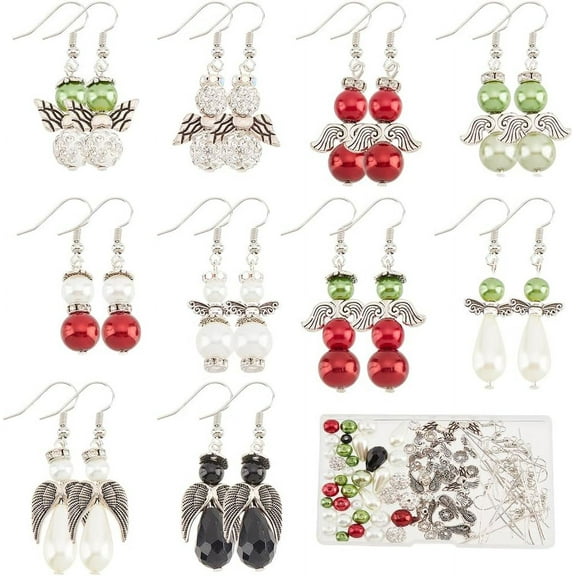 DIY Fairy Earring Making Kit Including Glass Pearl & Acrylic Round & Rhinestone & Alloy Wing Beads Brass Earring Hooks Mixed Color 160Pcs/box