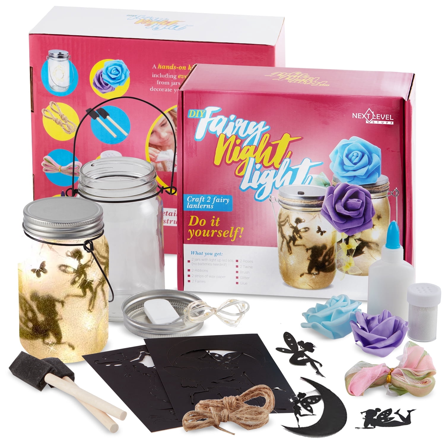DIY Fairy Night Lights Craft Kit for Kids Ages 4–12, Fairy Lantern Jar Craft Set with Battery Powered Lights, Glitter & Decorations for Bedroom, Birthday & School Projects