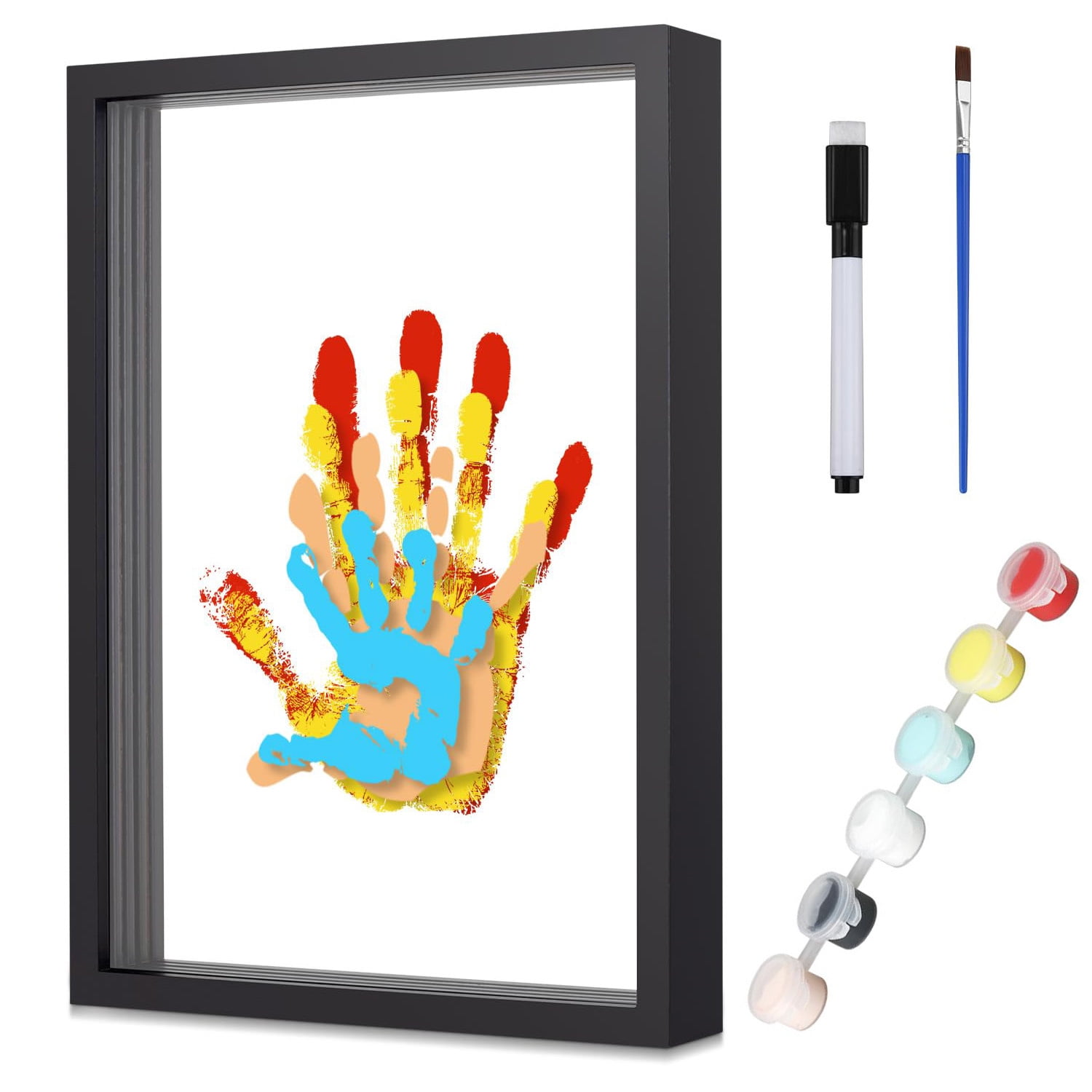 DIY Family Handprint Kit,Happon Transparent Craft Keepsake Wooden Frame