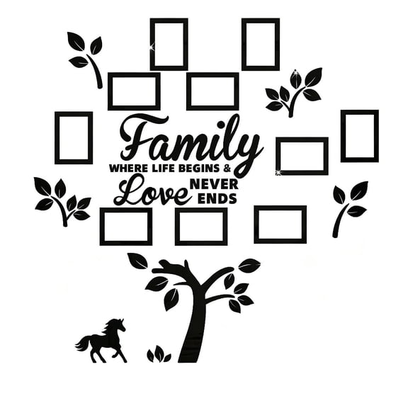 DIY Family Tree Photo Frame Wall Sticker Set – Acrylic Mirror Decal with Leaves Branches, Custom Arrangement for Family Photos, Warm Housewarming Gift for New Home Wedding Family Reunion