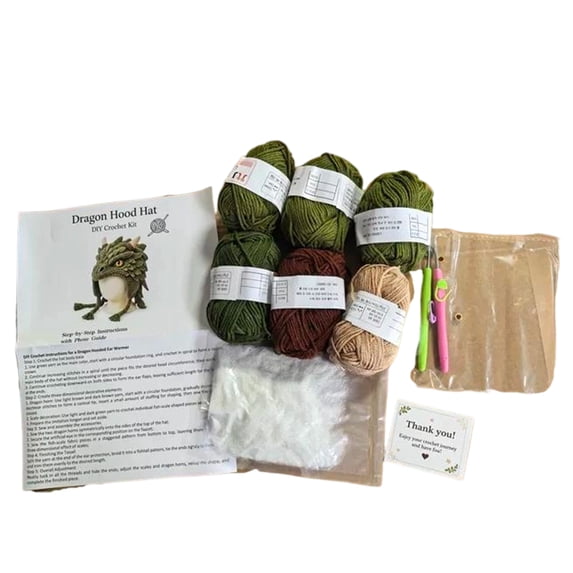 DIY Fantasy Hood Hat Crochet Kit Series,Dragon Crochet Kit for Beginners with Step-by-Step Instructions,All-in-One Complete Set for Dragon Craft Gift