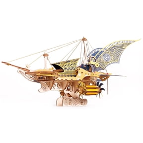 DIY Fantasy Spaceship 3D Wooden Puzzle Model Kit, Steampunk Airship Craft with 300+ Pieces, Static Display Building Set, Creative Gift for Adults