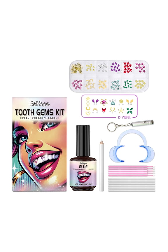 DIY Fashion Teeth Set - Decorative Tooth Gems with UV Glue for a Sparkling Smile