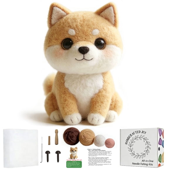 DIY Felt Akita Dog Kit, Cute Felt Craftsmanship Set, Adult Needle Felt Beginner Kit, Comes with Instruction Manual, Simple and Easy to Use