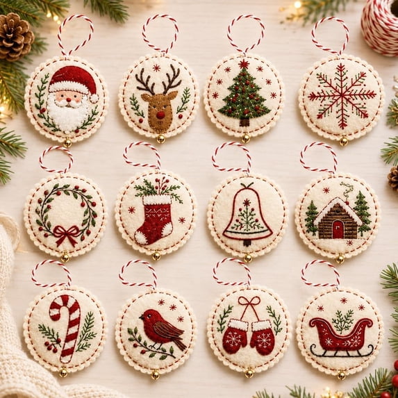 DIY Felt Christmas Ornament Kit,Hand Embroidery Christmas Ornaments kit, Beginner Craft Set for Adults, Hanging Set, Cross Stitch Pattern, Decoration Making Materials,Xmas‑Santa