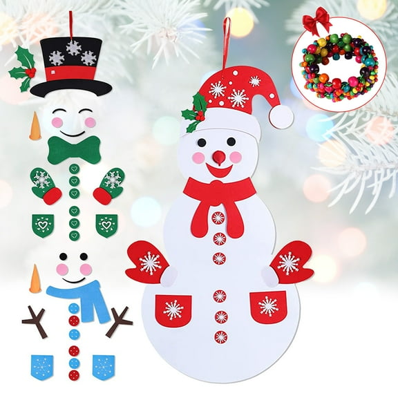 DIY Felt Christmas Snowman Games Set with 54Pcs Ornaments Felt Snowman Kit Wall Hanging Xmas Gifts for Christmas Winter Holiday Party Decorations
