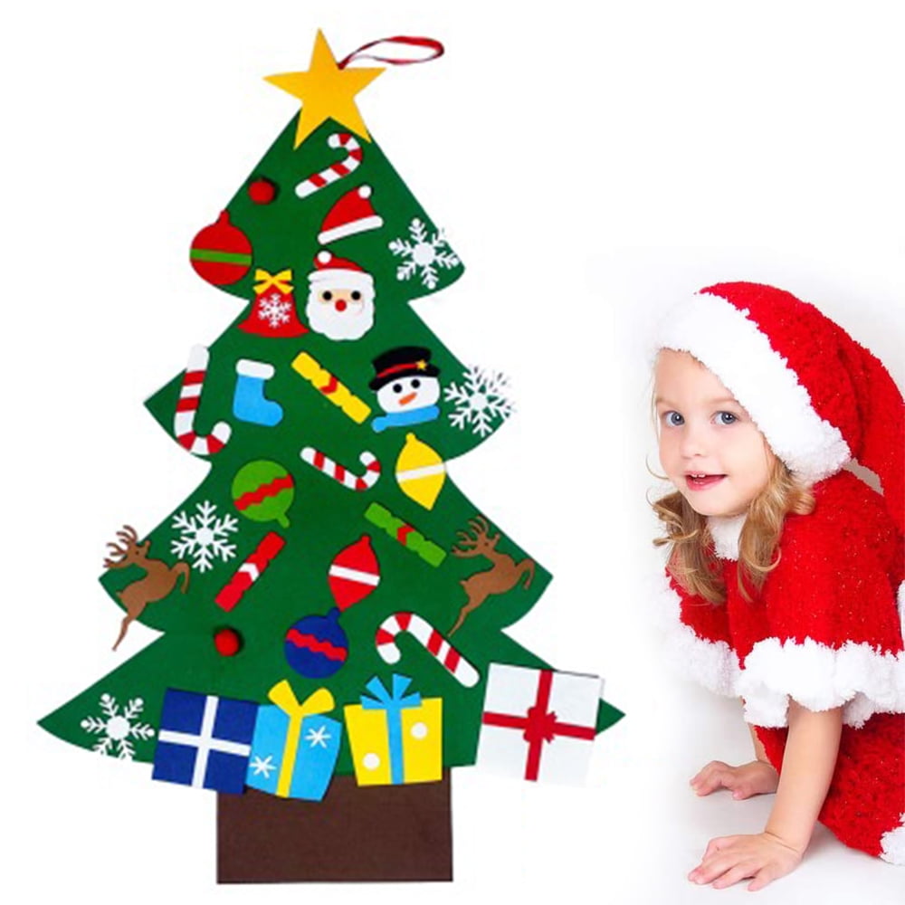 DIY Felt Christmas Tree Set with Kids Wall Hanging Detachable Ornaments