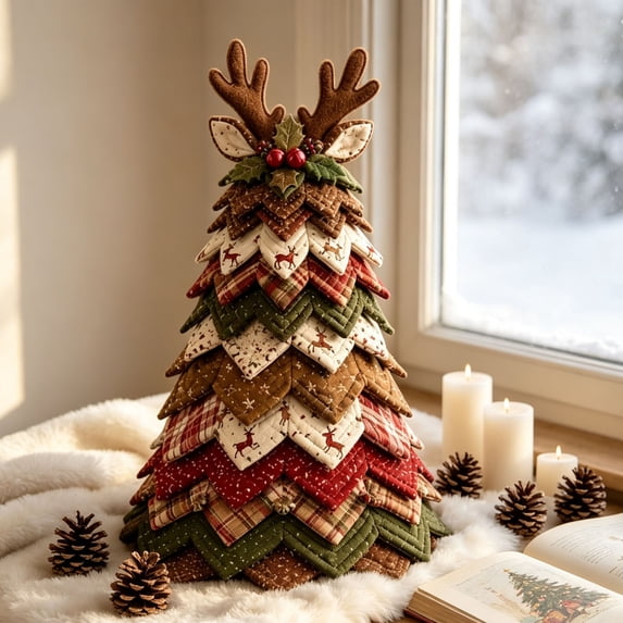 DIY Felt Christmas Tree Tabletop Ornament 6.3In Mini Fabric Christmas Tree for Christmas Table Decor Farmhouse Holiday Display