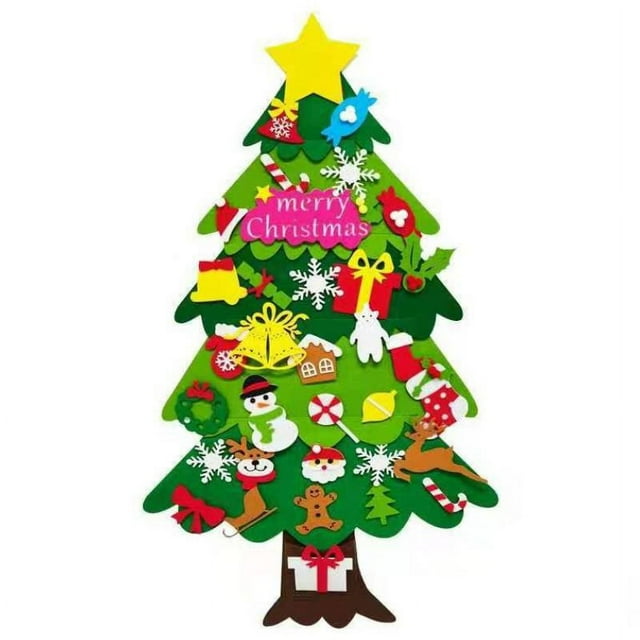 DIY Felt Christmas Tree Wall Hanging Artificial Xmas Santa Claus Tree Kids Gift Merry Christmas