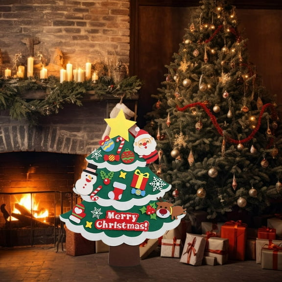 DIY Felt Christmas Tree with Ornaments Xmas Gifts for Toddlers Kids New Year Christmas Handmade Home Door Wall Hanging Decorations
