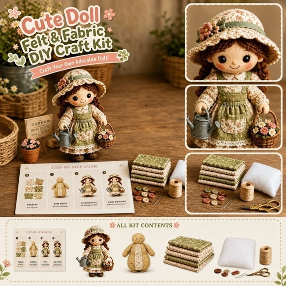 DIY Felt Doll Craft Kit 10 Piece Complete Sewing Kit for Beginner Adult Handmade Stuffed Doll Making Great for Home Craft Activity Holiday Handmade Gift