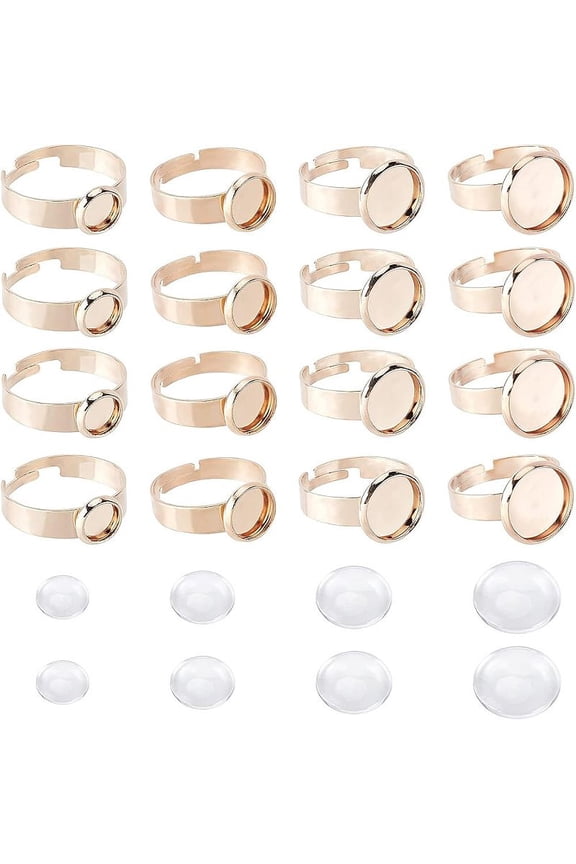 DIY Finger Rings Making Kits Including Adjustable 304 Stainless Steel Finger Rings Components Transparent Glass Cabochons Rose Gold