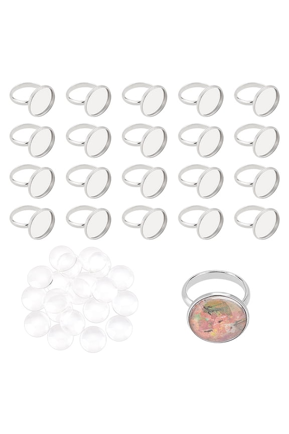 DIY Finger Rings Making Kits with Adjustable 304 Stainless Steel Finger Rings Components Transparent Glass Cabochons and Box Container Clear