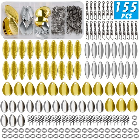 DIY Fishing Spoon Rigs Colorado Blades Spinner Rig Lure Making Kit, 155pcs Colorado Blades Snap Swivels Split Rings Kit for DIY Spoon Spinnerbait Bass Walleye Pike