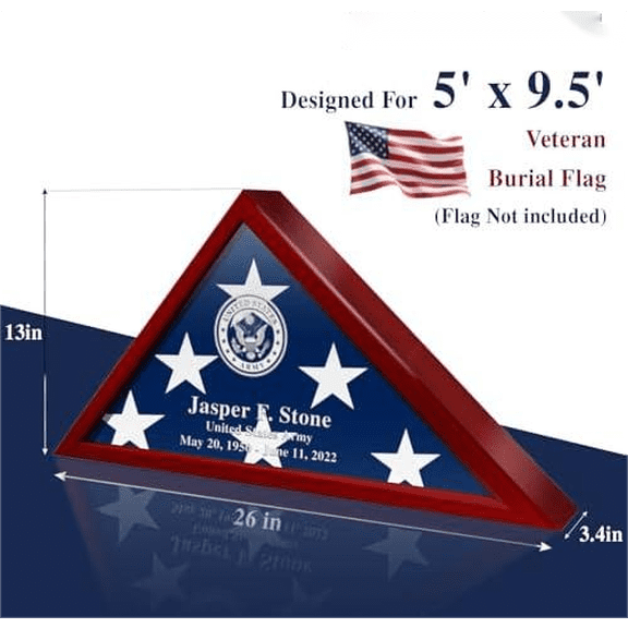 DIY Flag Display Case for 5*9.5 Folded Burial Flag, Tempered Glass Front Military Shadow Box, Solid Wood Memorial Flag Frame Display case for American Veteran, Custom Letters and Logos