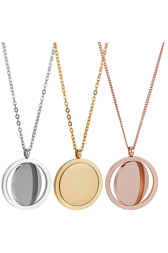 DIY Flat Round Necklaces Making Kit Including Rotatable Stainless Steel Pendants 304 Stainless Steel Cable Chains Necklace Mixed Color diy