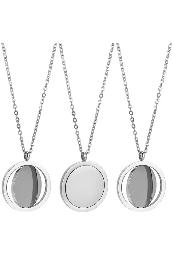 DIY Flat Round Necklaces Making Kits Including Rotatable Stainless Steel Pendants 304 Stainless Steel Cable Chains Necklace diy