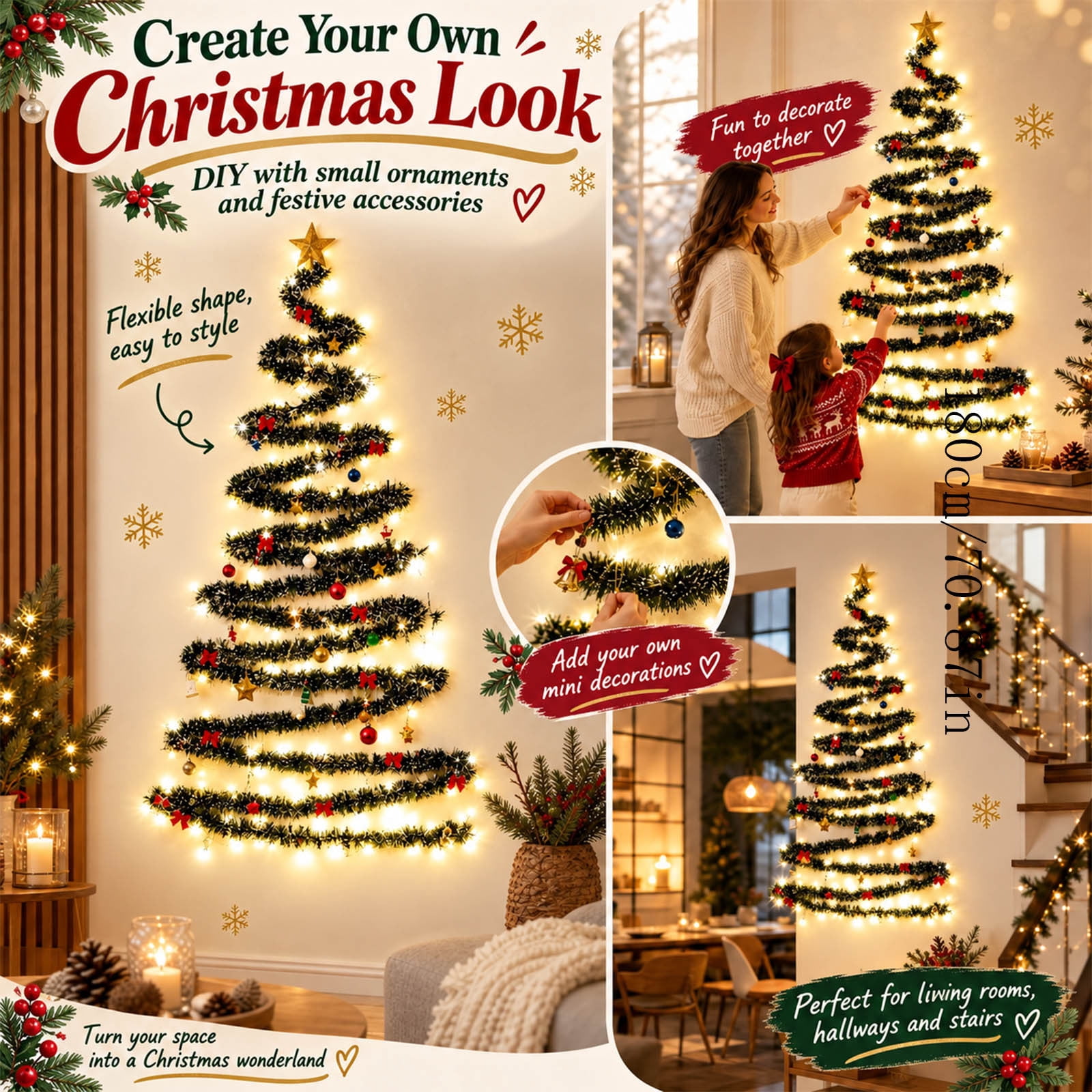 DIY Flexible Wall Christmas Tree Light, 16.4Ft Bendable Green LED ...