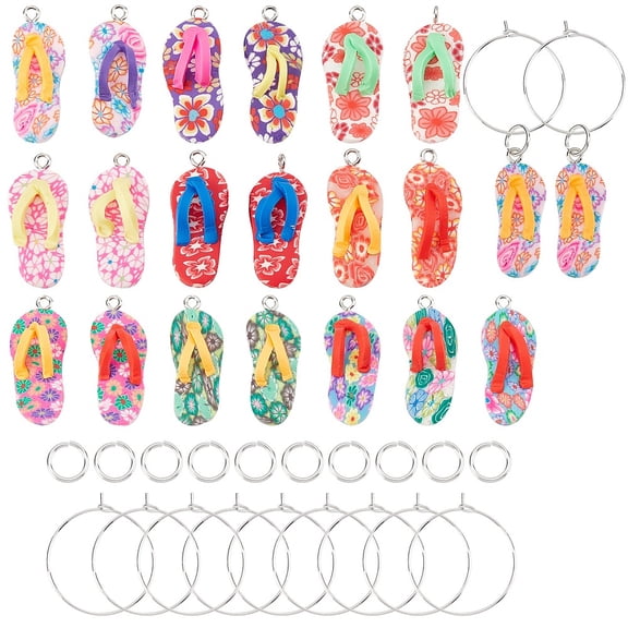 DIY Flip-Flops/Chancla Wine Glass Charm Tags Making Kit Including 20Pcs Handmade Polymer Clay Pendants Brass Wine Glass Charm Rings Jump Rings