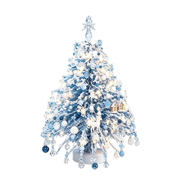 DIY Flocked Mini Christmas Tree Kit, Winter Magic Blue Theme with Ornaments Lights