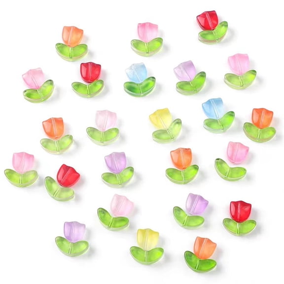 DIY Flower Beads 100PCS Translucent Glass Beads for Bracelet & Jewelry Making, Needle-Free, Perfect Mothers Day Craft Supplies(RL Color Mixing)