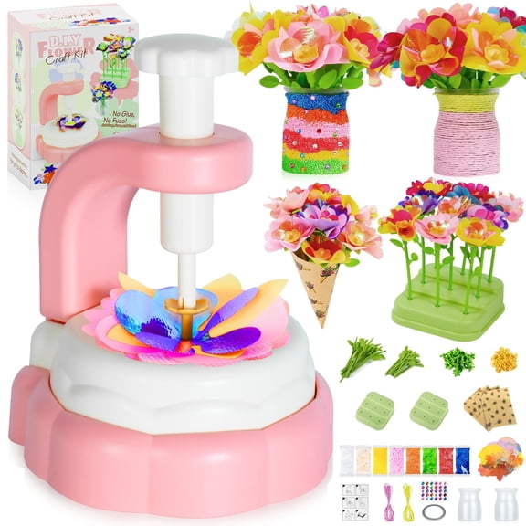 DIY Flower Bouquet Maker Kit for Kids, Creative Fabric Flowers Craft Toy for Girls with Vases and Decoration Kits, Fun & Educational Bouquet Making Activity Set