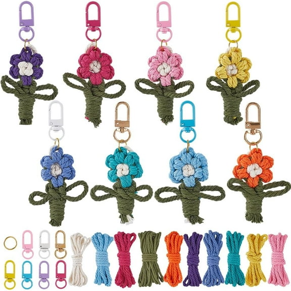 DIY Flower Cotton String Threads Knitting Pendant Decoration Making Kits Mixed Color 3~33.5x13.5x5.5mm