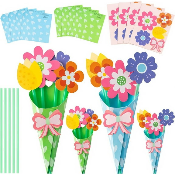 DIY Flower Straw Paper Bouquet Crafts Set 24 Pack For Party,Season Gifts