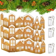 DIY Foldable Christmas Gingerbread House Cardboard Kit with LED Lights, 2026 Make a Xmas Gingerbread House Craft Decor Kit, Village Home Decorations Gift for Home Cabinets Festival Holiday Party