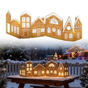 DIY Foldable Christmas Gingerbread House Cardboard Kit with LED Lights, Make a Xmas Gingerbread House Craft Decor Kit, Village Home Decorations Gift for Home Cabinets Festival Holiday Party 1 Set