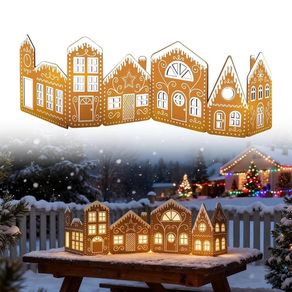 DIY Foldable Christmas Gingerbread House Cardboard Kit with LED Lights, Make a Xmas Gingerbread House Craft Decor Kit, Village Home Decorations Gift for Home Cabinets Festival Holiday Party (1 Set)