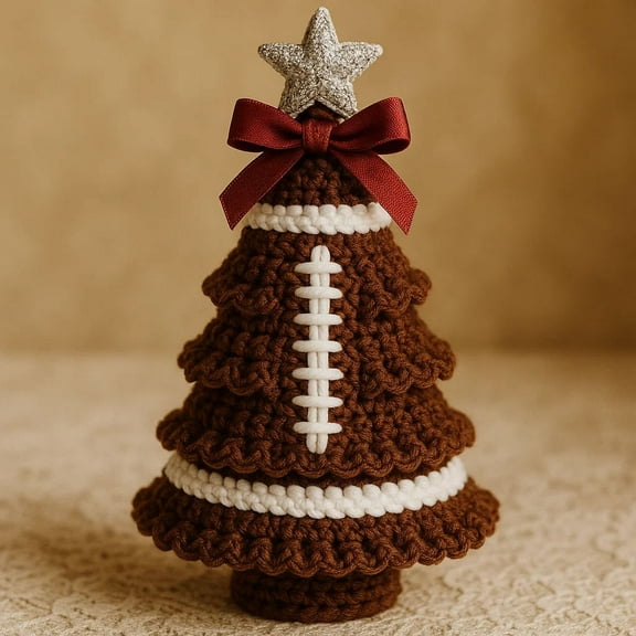 DIY Football Crochet Christmas Ornament Kit, Handmade Sports Themed Holiday Decor with Yarn and Hook, Beginner Friendly Crochet Kit for Xmas Tree Home Party and Gift Craft