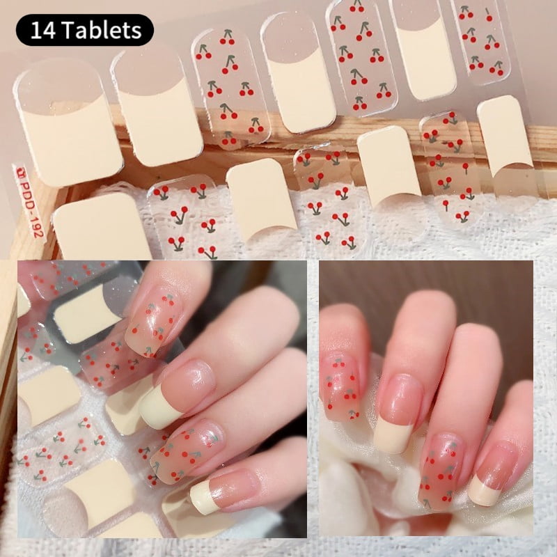 DIY Free-Baking Full Cover Wraps Flower Gradient Nail  Patch Polish Strips Salon Finished Nail Decals No Need UV Lamp Cured