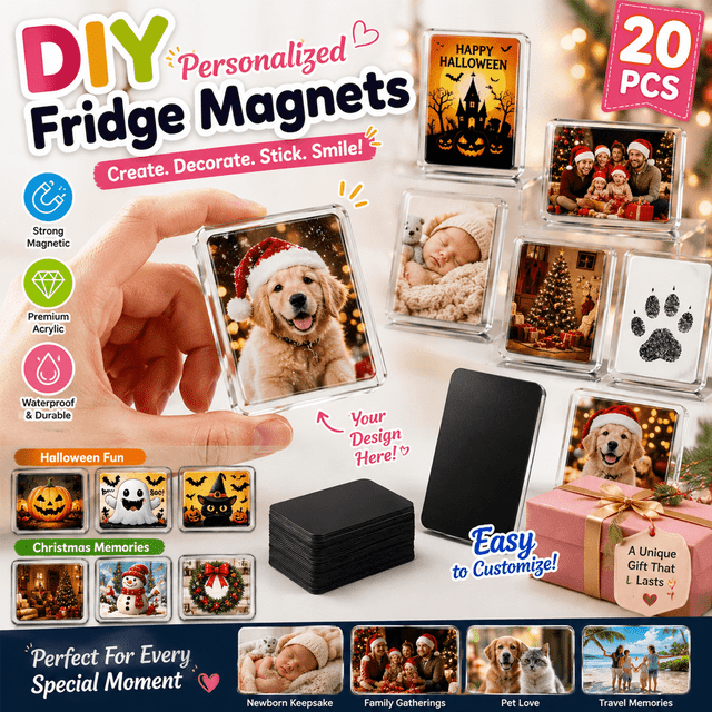 DIY Fridge Magnet Kit, 20PCS Clear Acrylic Photo Magnets with Adhesive ...
