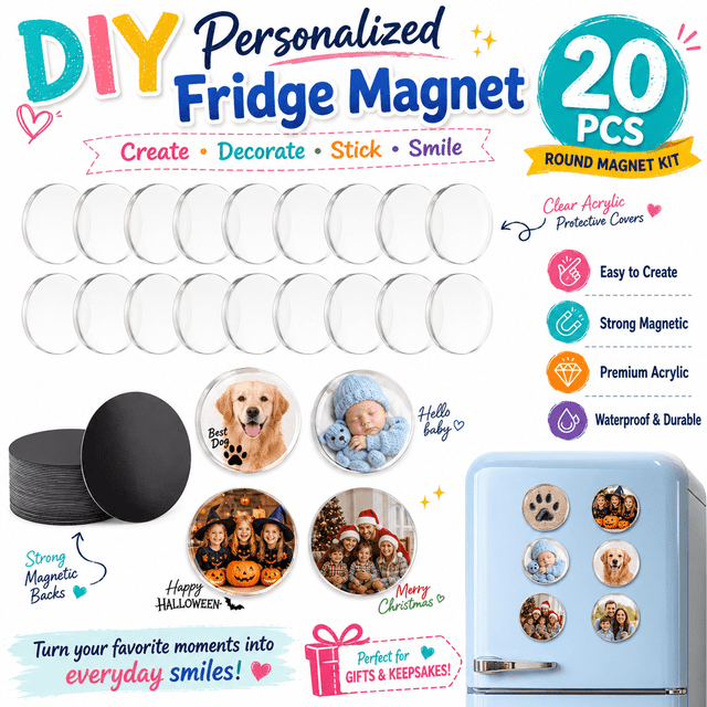 DIY Fridge Magnet Kit, 20PCS Clear Acrylic Photo Magnets with Adhesive ...