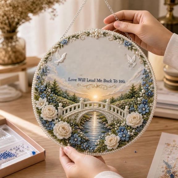 DIY Full Drill Diamond Painting Hanging Ornament, Scenery Pattern Art Decor, Handmade Craft Set for Wall Window Home Decoration suitable for craft lovers