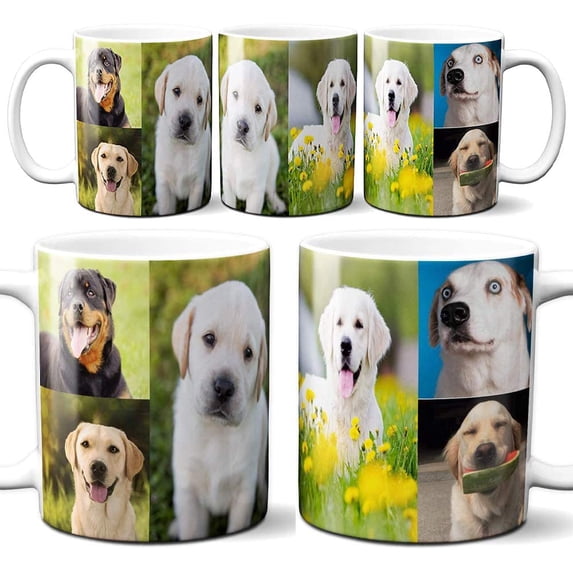 DIY Full Width Custom Personalized Full Print Mug Photo Picture 11 Ounce Coffee Mugs | Add Up to 6 Images in Mug | No Minimums - Great for Animal and Family Photos | 11 Ounce White Custom Coffee Mug