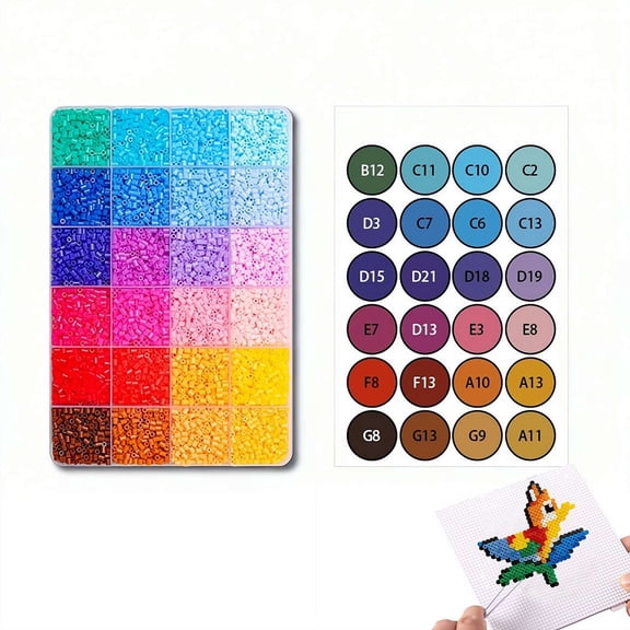 DIY Fuse Beads Set – 24 Vibrant Colors, 400+ Beads per Grid – Fun Craft Kit