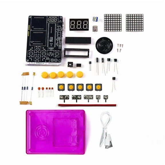 DIY Game Kit Game Console Electronic Soldering Production Kit Mini Pixel Game Console Kit Voice Version, Shell