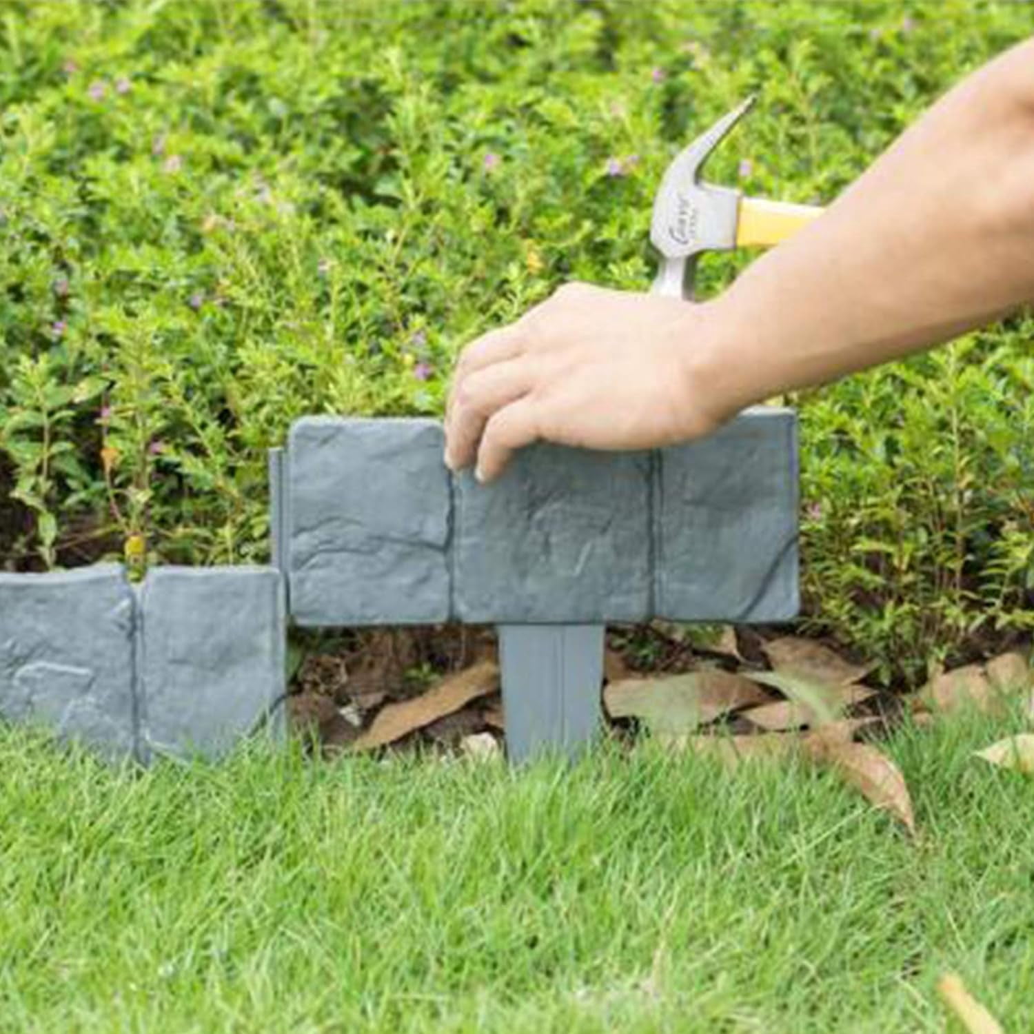 DIY Garden Edging Border-20PC/Packs Lawn Fence Plastic Cobblestone Effect Edging Lawn Trimming Garden Patio Decor (Grey)