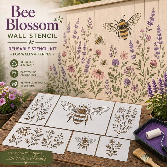 DIY Garden Painting Stencils for Planters, Pottery, Wood Signs, 8 Sheets Reusable Floral & Butterfly Patterns for Outdoor Decor Crafting.