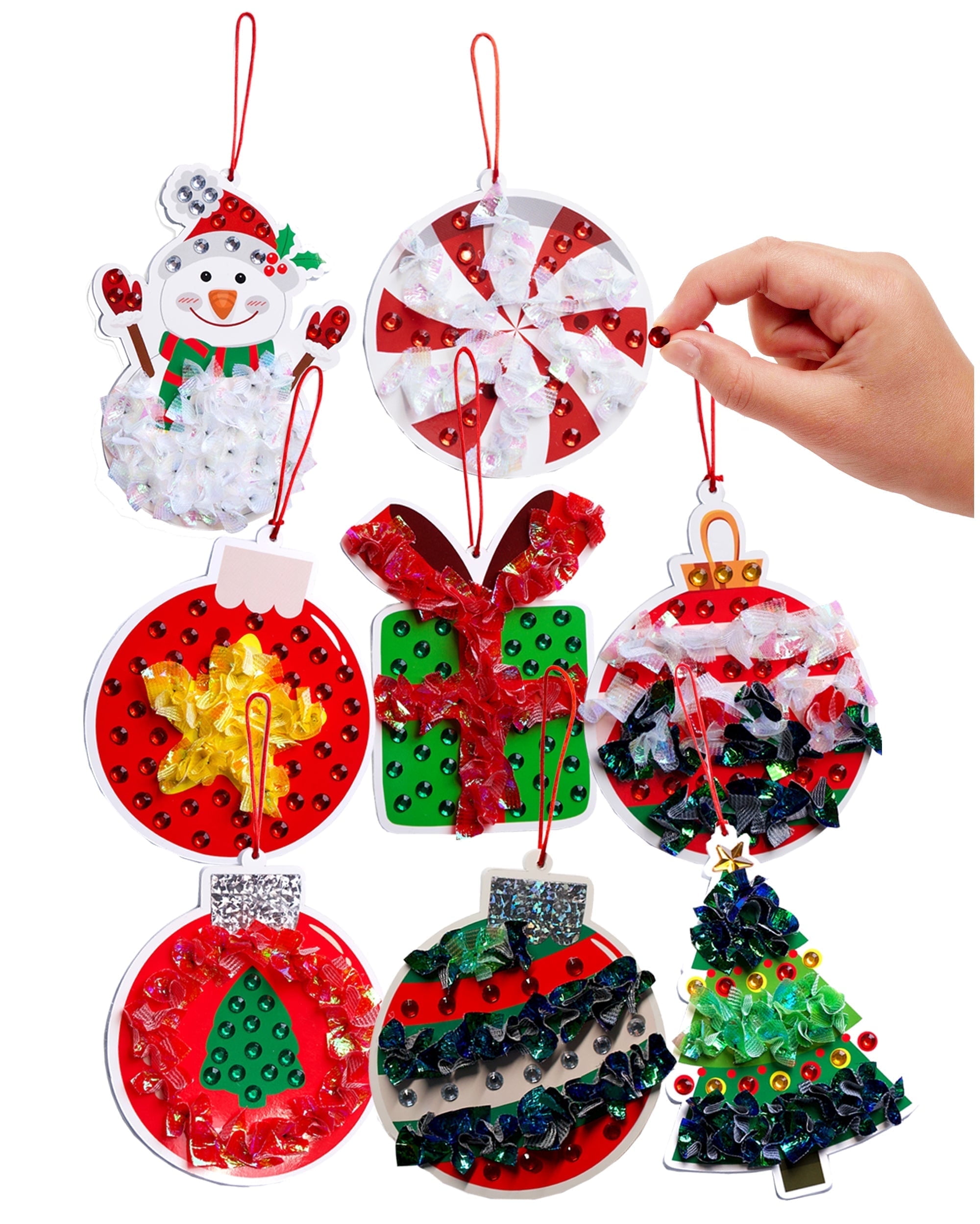 DIY Gem & Poke Art Christmas Ornaments for Kids Set for Kids 4 & Up - Makes 8pcs