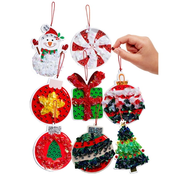 DIY Gem & Poke Art Christmas Ornaments for Kids Set for Kids 4 & Up - Makes 8pcs