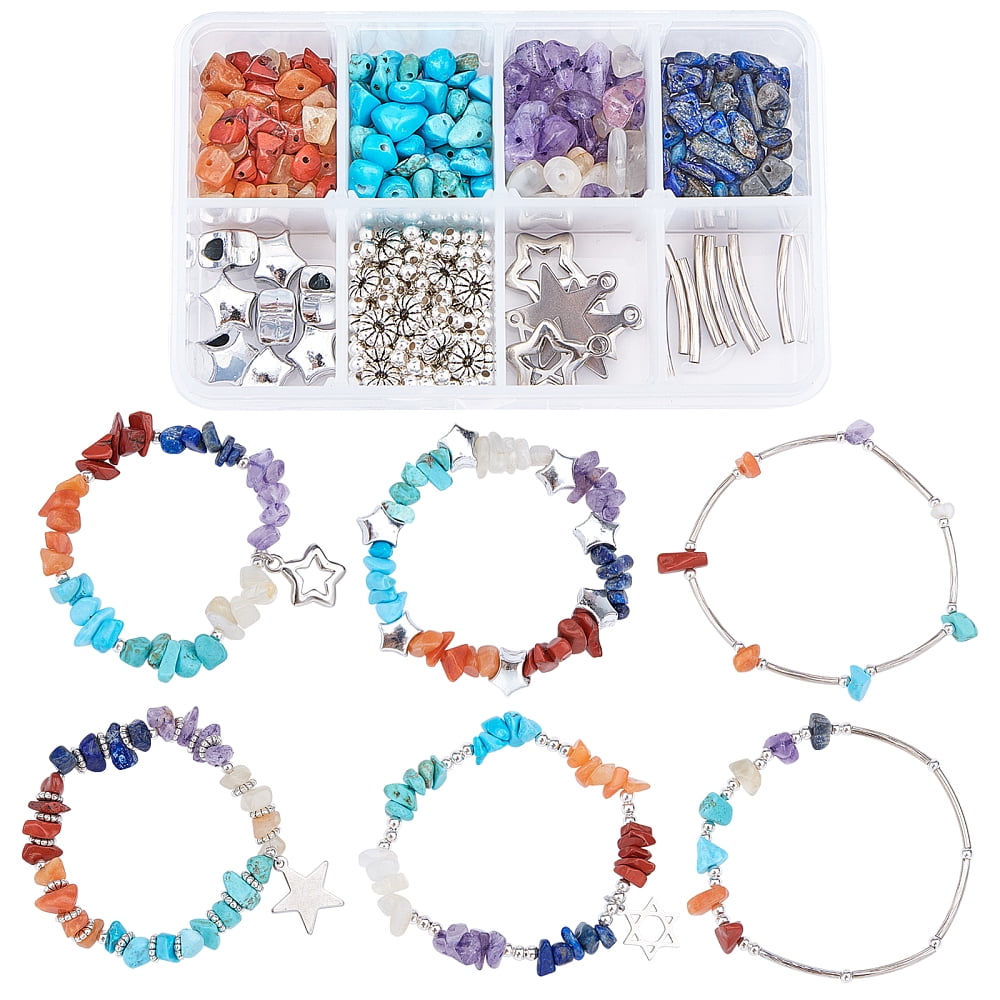 DIY Gemstone Bead Stretch Bracelets Making Kits include Brass Tube Beads & Pendants 304 Stainless Steel Pendants Alloy & Iron Beads