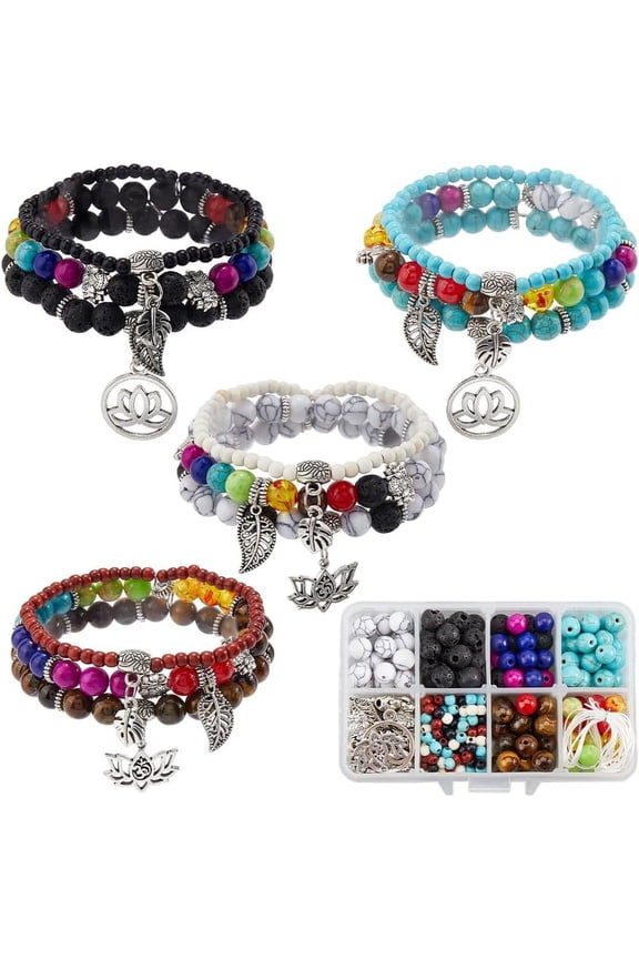 DIY Gemstone Beads Alloy Charm Multi-layer Bracelet Making Kits 8mm Hole: 1.3~1.6mm