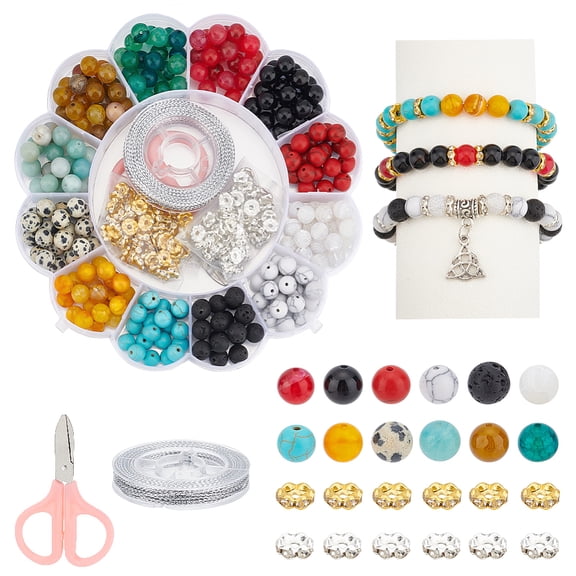 DIY Gemstone Bracelet Ring Making Kit Including Natural Mixed Stone Round Iron Rhinestone Spacer Beads Cord Wire Scissors 361Pcs/box
